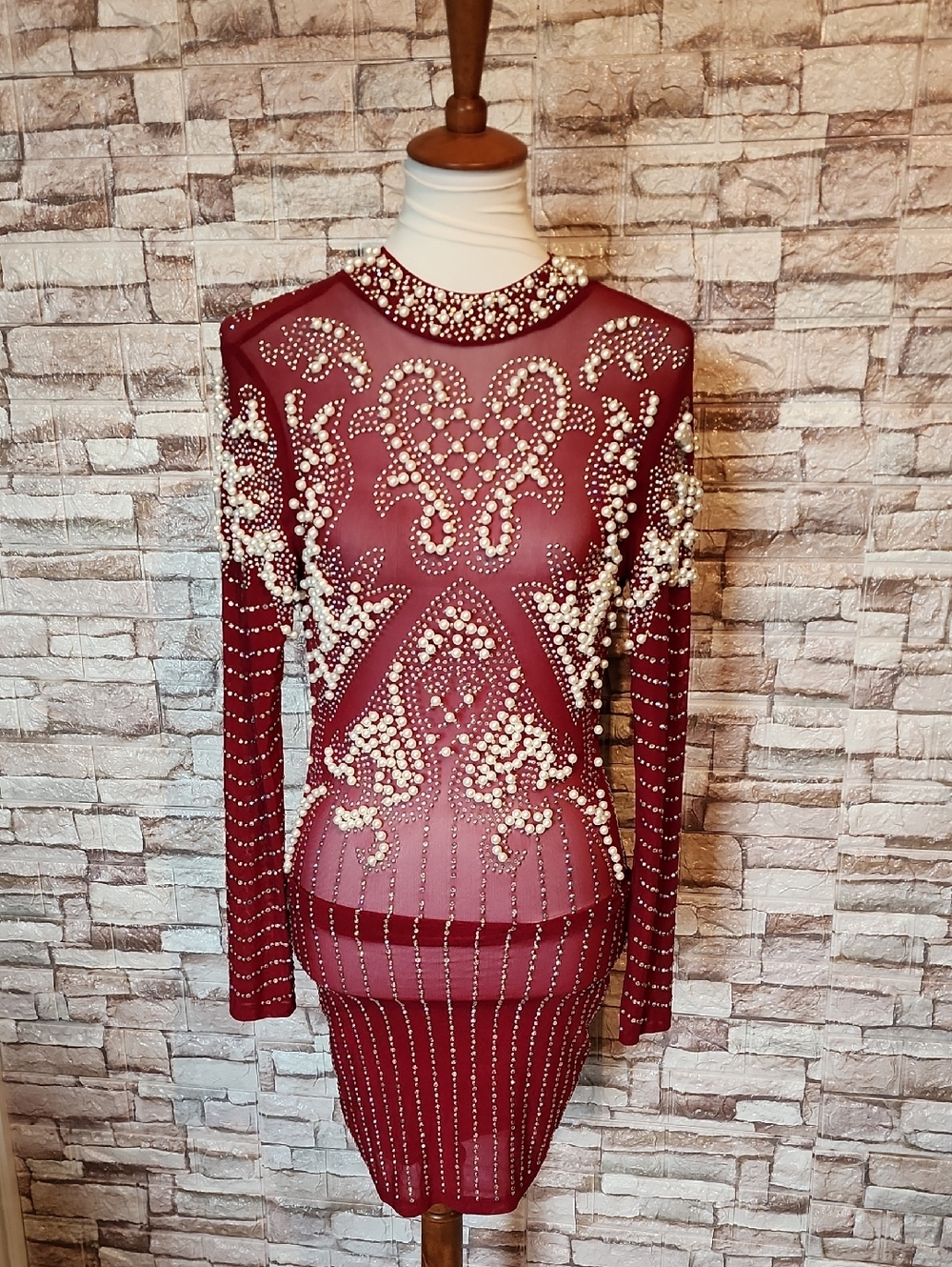 Banjul Elegant Burgundy Embellished Dress